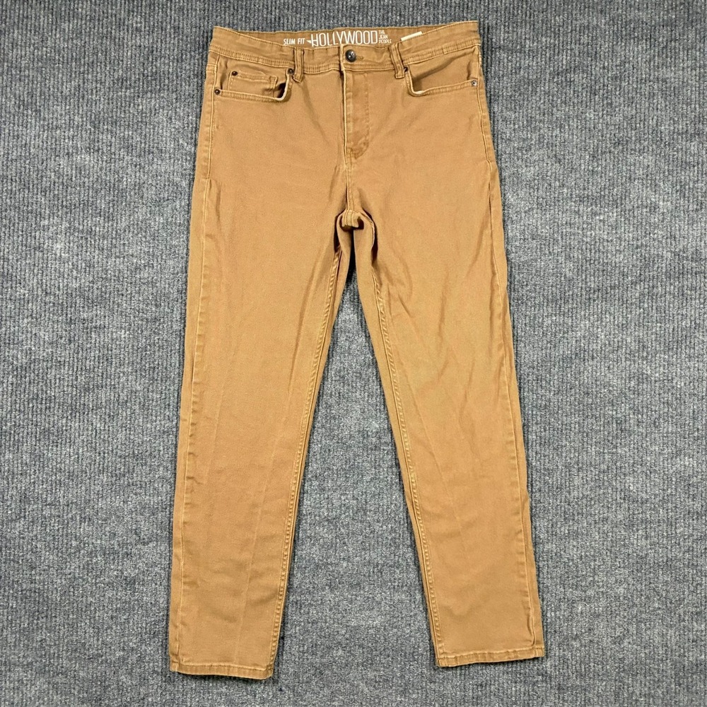 Hollywood The Jean People Mens Straight Jeans Size‎ 34x32 Brown Slim Fit Stretch